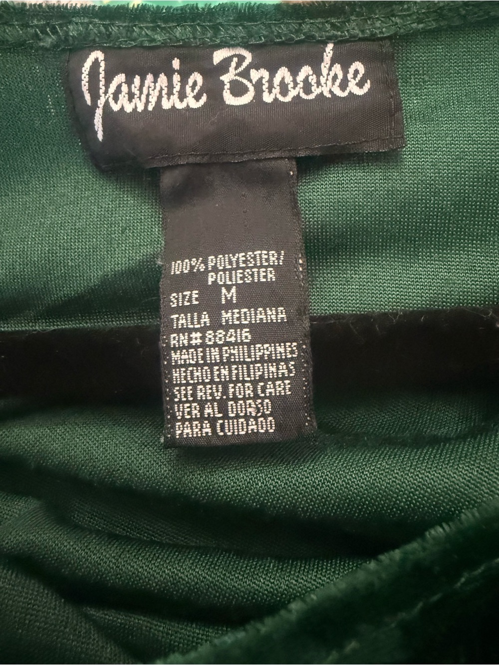 Vintage 90s Jamie Brooke Green Crushed Velvet Skater Dress - Picture 4 of 9